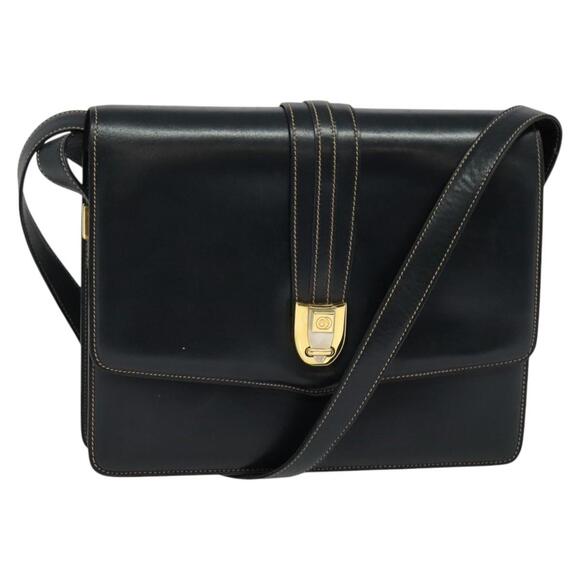 GUCCI Shoulder Bag Leather Navy Gold - Picture 1 of 13